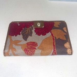 Spartina 449 Grey Burgundy Tan Floral Snap Wallet